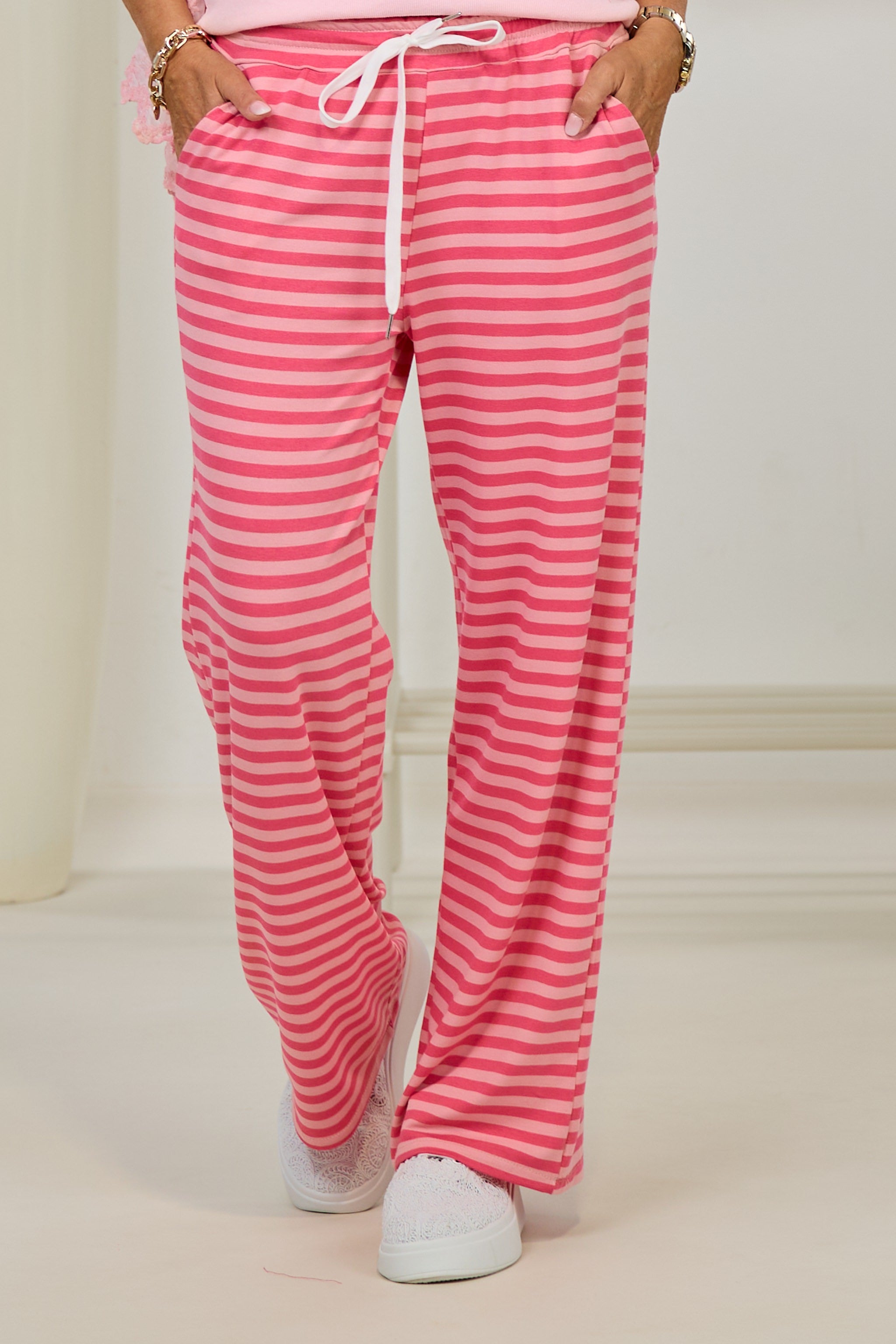 geringelte Hose aus Viscose, pink-rosa