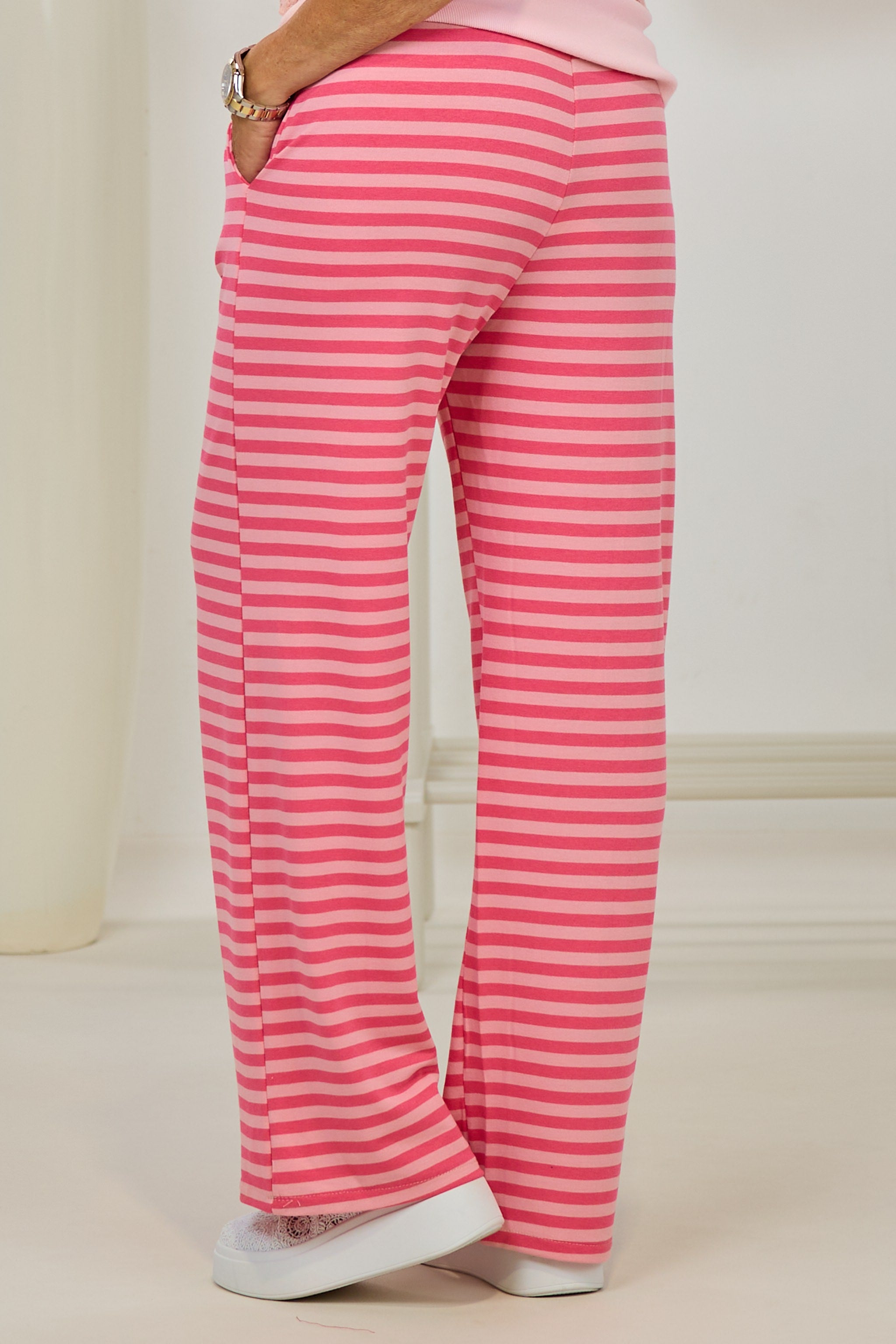 geringelte Hose aus Viscose, pink-rosa