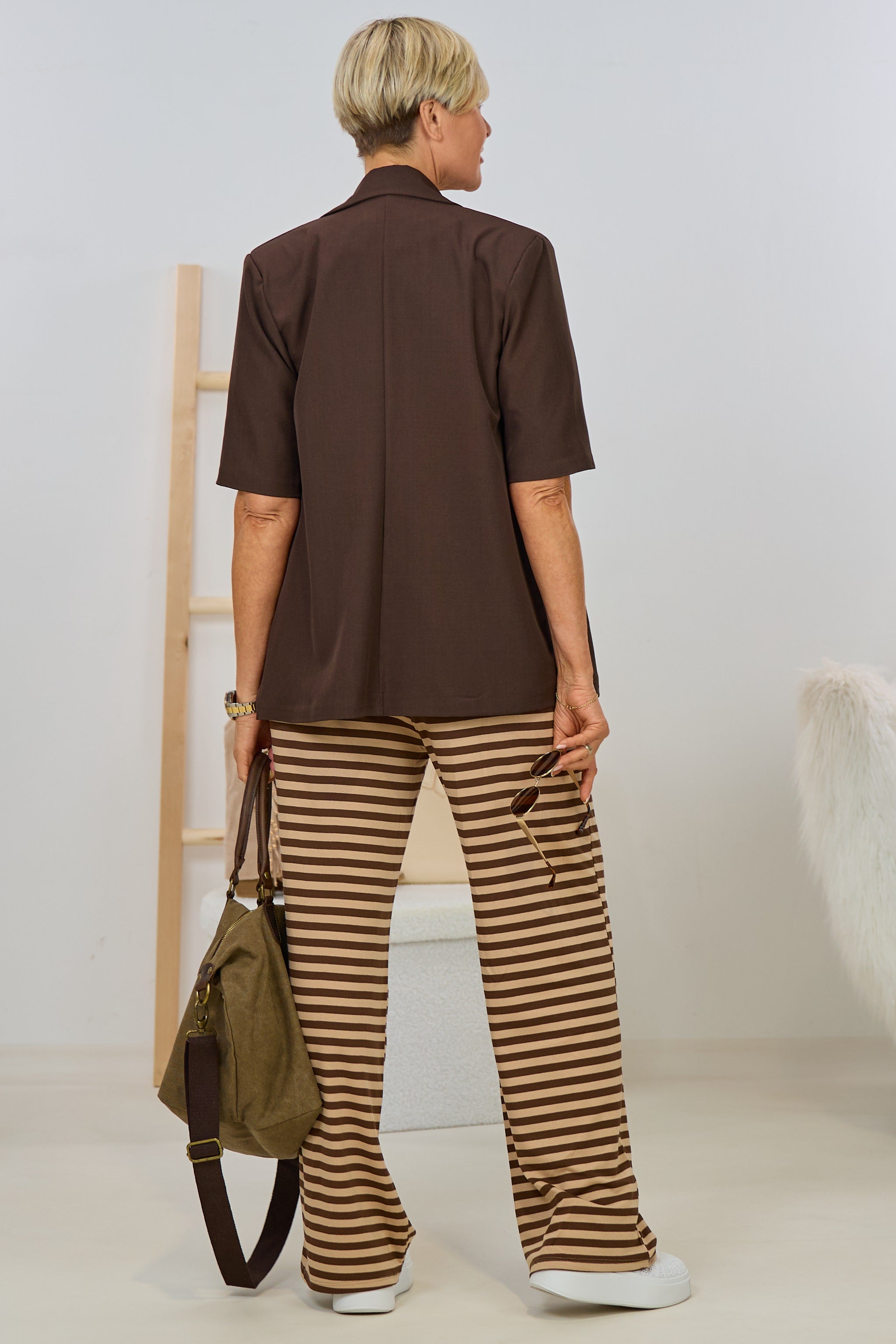 geringelte Hose aus Viscose, dunkelbraun-beige