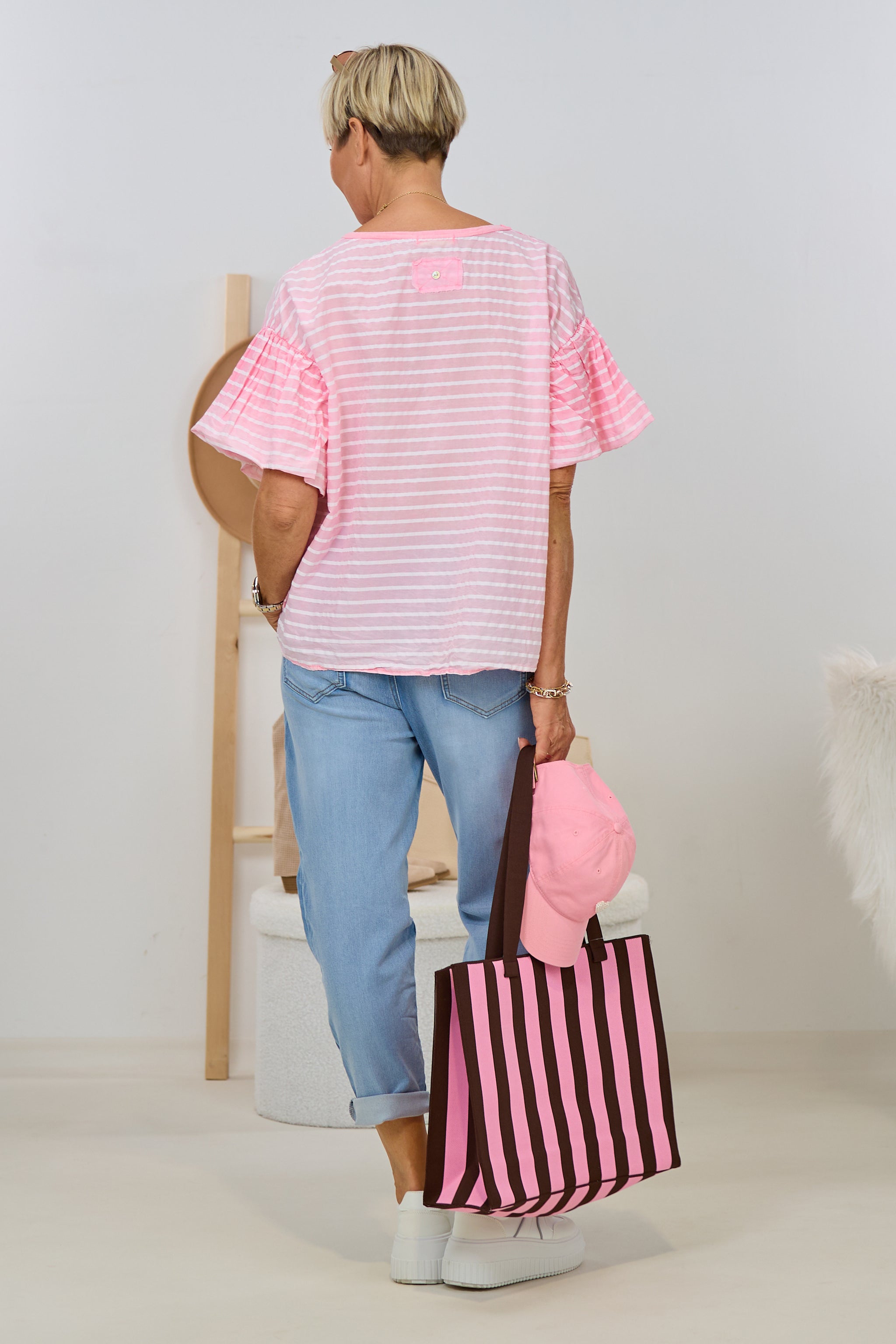 Shirt mit "Puff-Ärmeln", rosa-weiß-gestreift