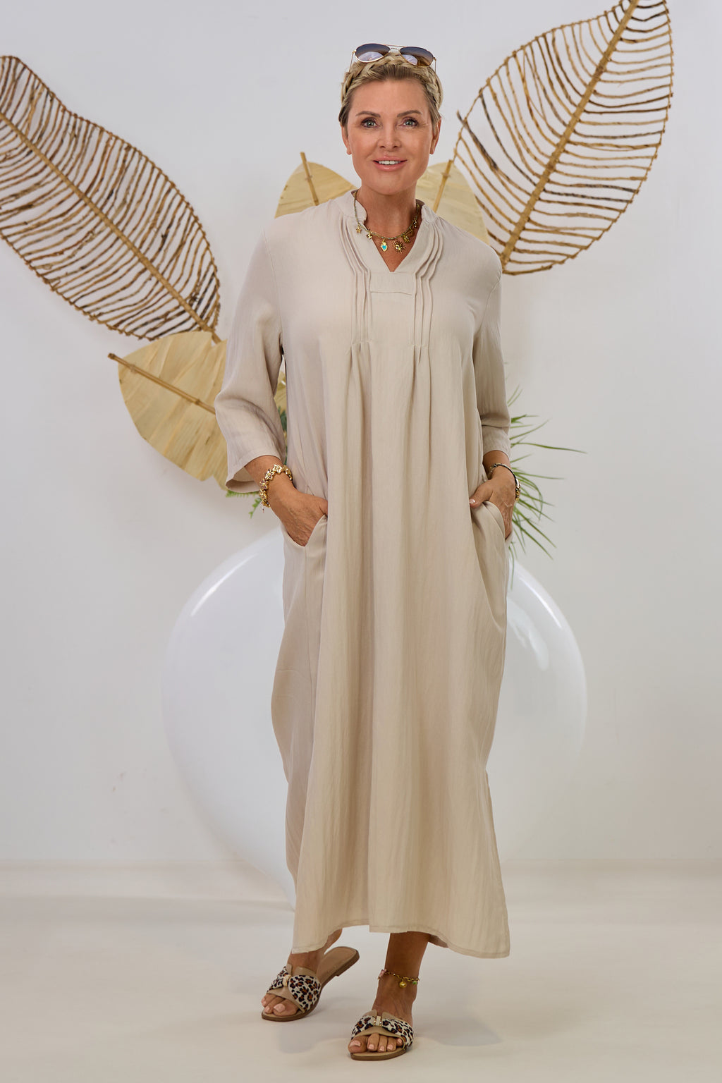 Kaftan-Kleid - uni, beige