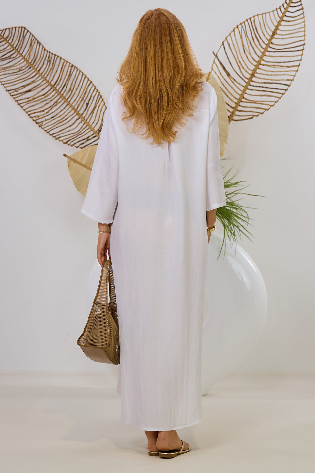 Kaftan-Kleid - uni, weiß