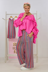 luftige Bluse mit Rüschen und Spitze, pink