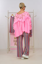luftige Bluse mit Rüschen und Spitze, candy rosa