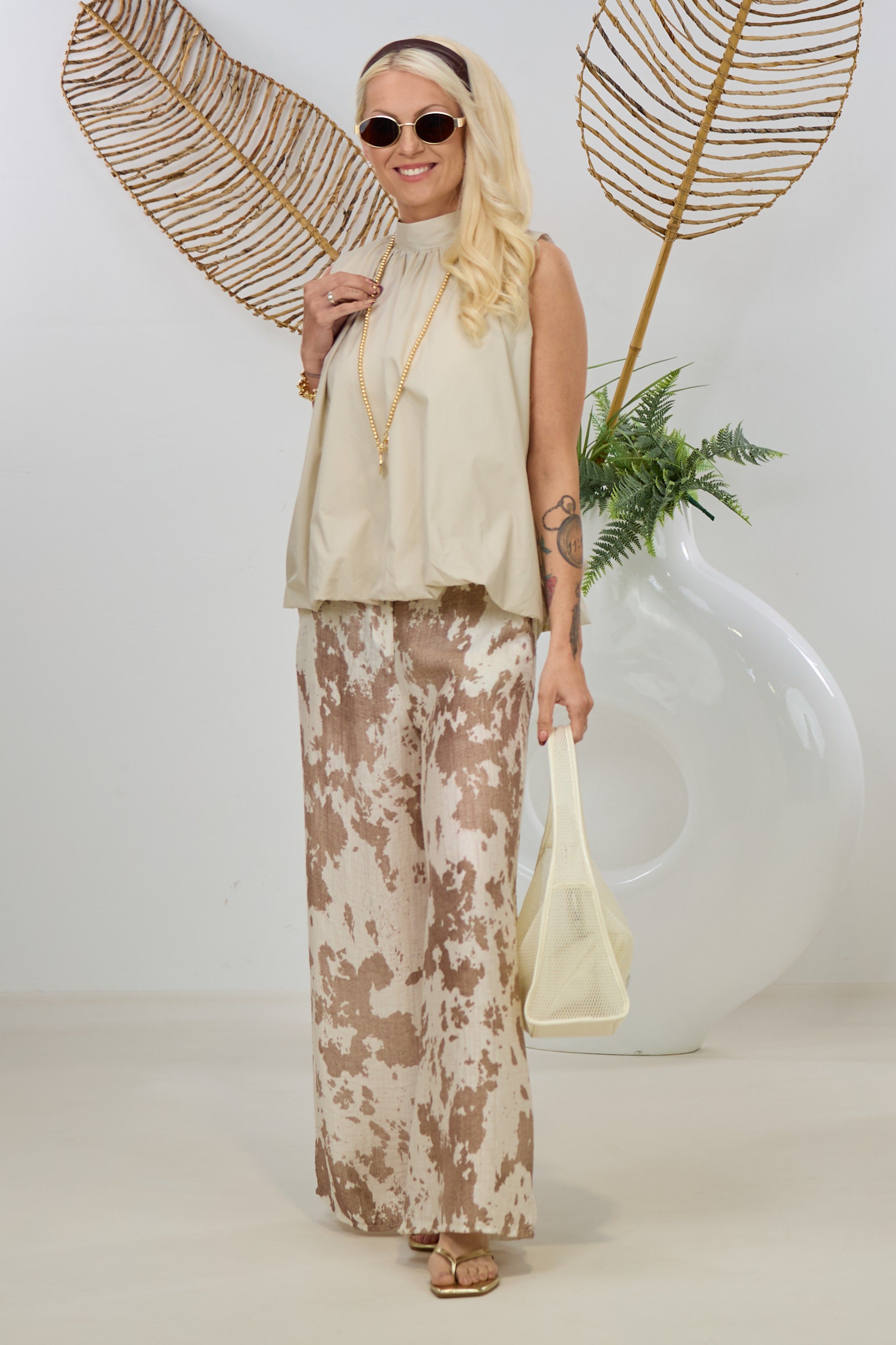 Rückenfreies Balloon-Blüschen, beige