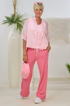 transparente kurzarm Bluse mit Stickerei, rosa