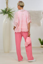 transparente kurzarm Bluse mit Stickerei, rosa