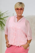 transparente kurzarm Bluse mit Stickerei, rosa