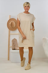 Geringeltes Sweatykleid, taupe-hellbeige