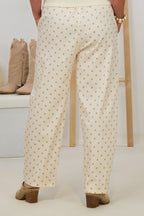 Gepunktete Hose mit Gürtel, hellbeige-taupe