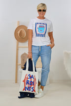 T-Shirt mit süßem Fischmotiv, weiß-blau