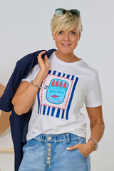 T-shirt with a cute fish motif, white-blue