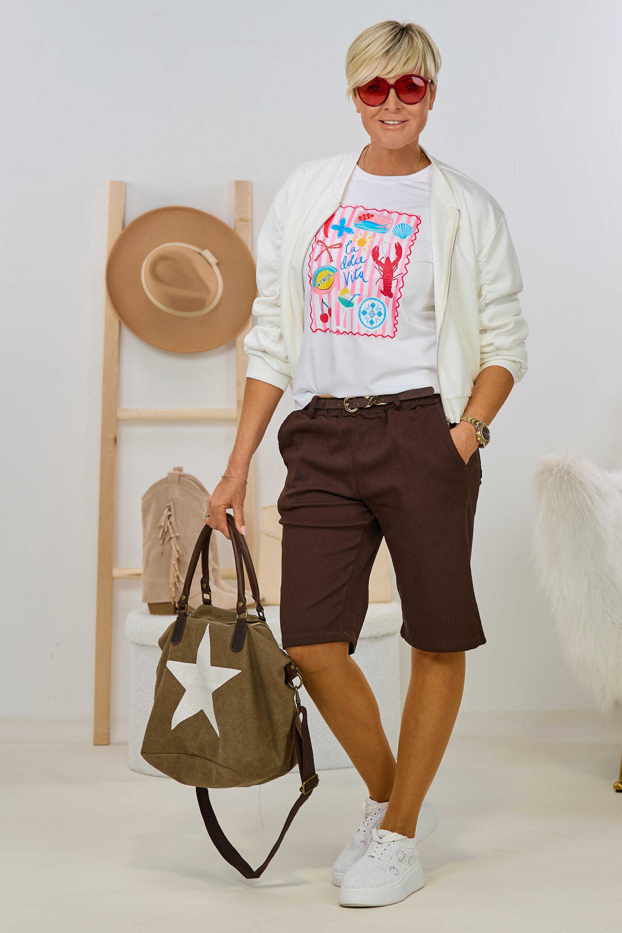 Cozy Blouson mit gerafften Ärmeln, ecru