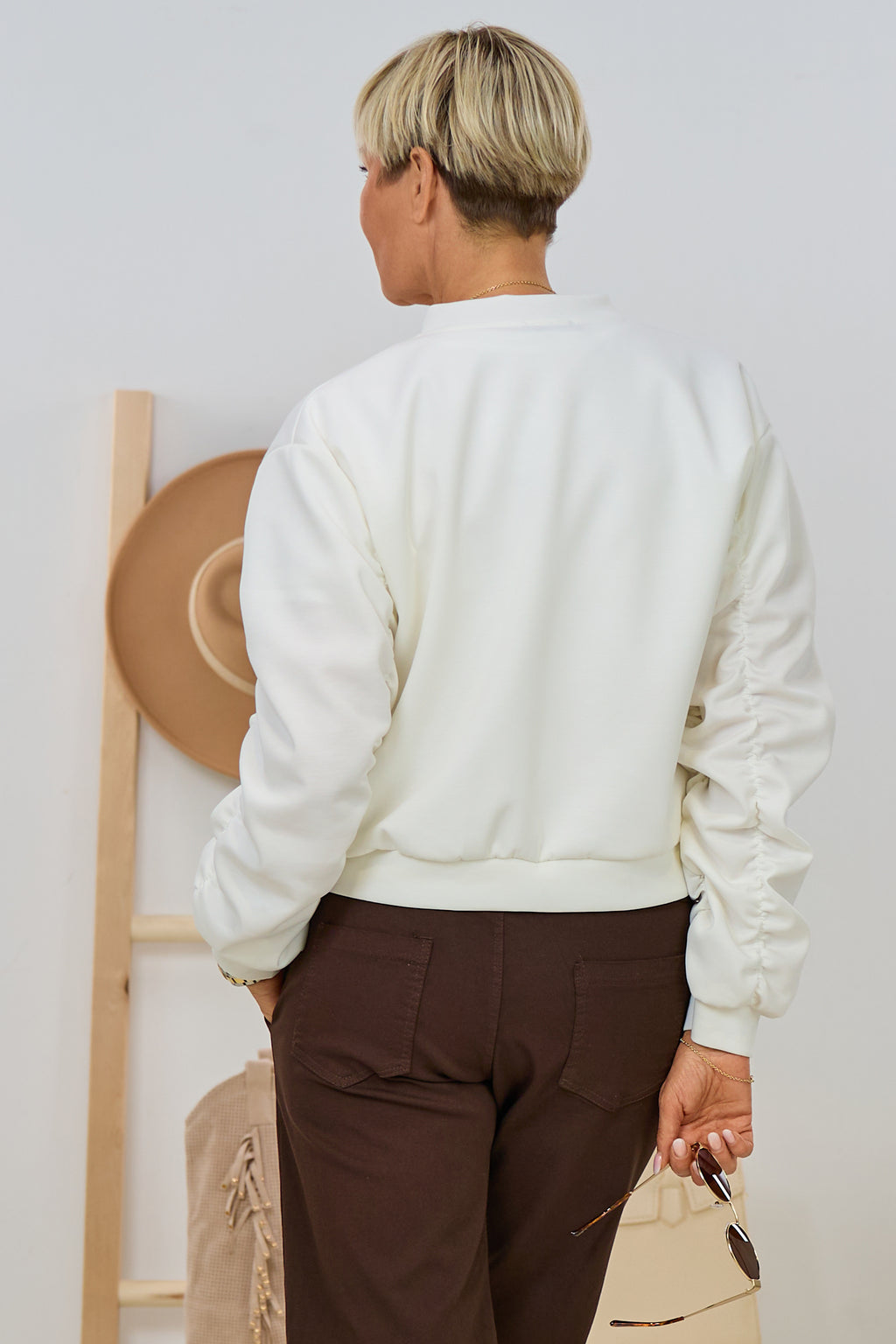Cozy Blouson mit gerafften Ärmeln, ecru