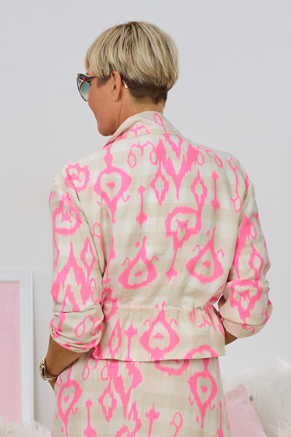 Halbleinen Blouson mit Kordelzug, beige-pink