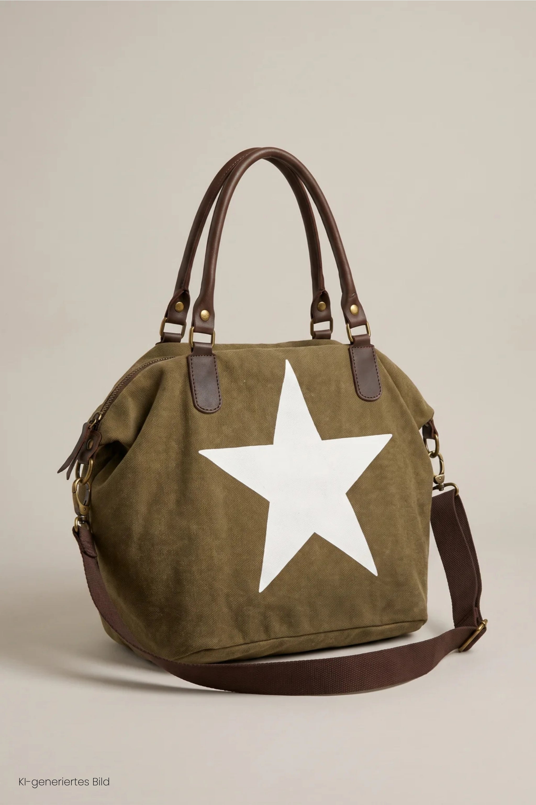 Canvas Shopper mit Stern, braun-weiß