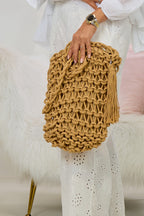 Beuteltasche im Boho-Style mit Anhänger, camel