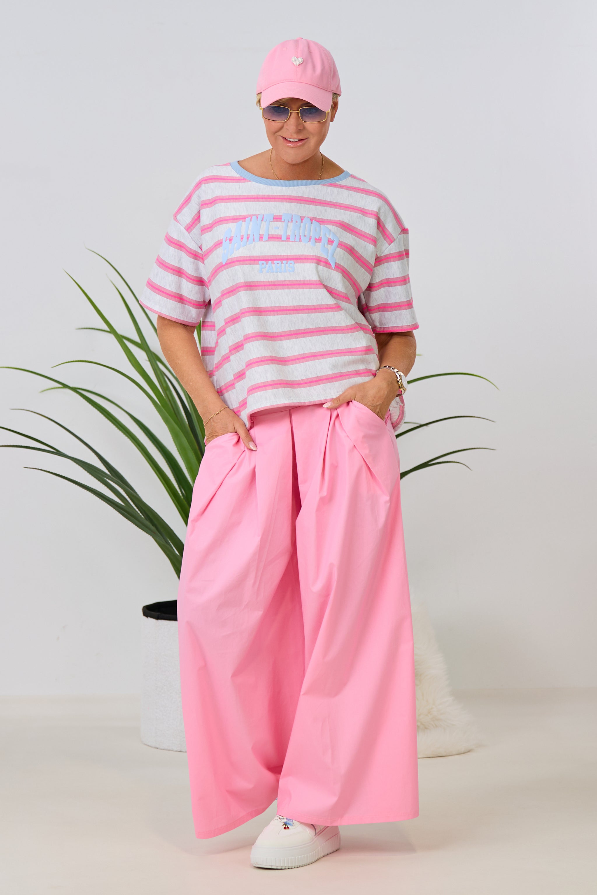 Leichter Hosenrock mit Falten, rosa