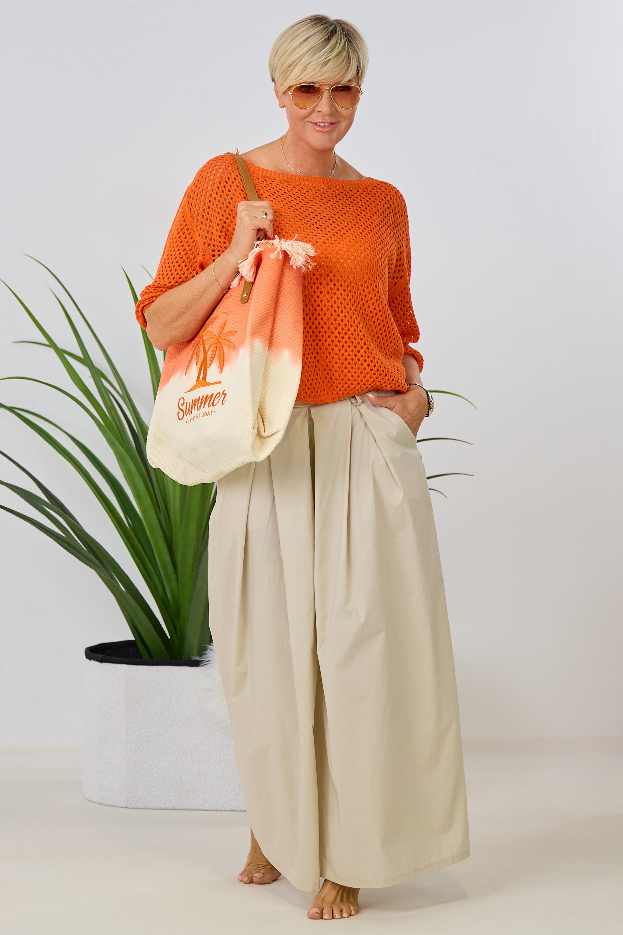 Leichter Hosenrock mit Falten, beige