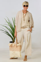 transparente Bluse mit weiten Ärmeln, beige