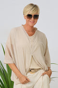 transparente Bluse mit weiten Ärmeln, beige