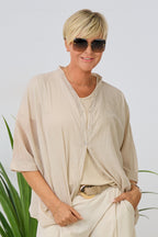 transparente Bluse mit weiten Ärmeln, beige