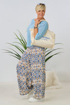Hosenrock mit gesmoktem Bund, blau-beige