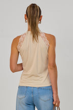 Feinripp-Tanktop mit Spitze, beige