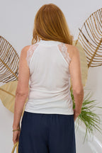 Feinripp-Tanktop mit Spitze, weiß