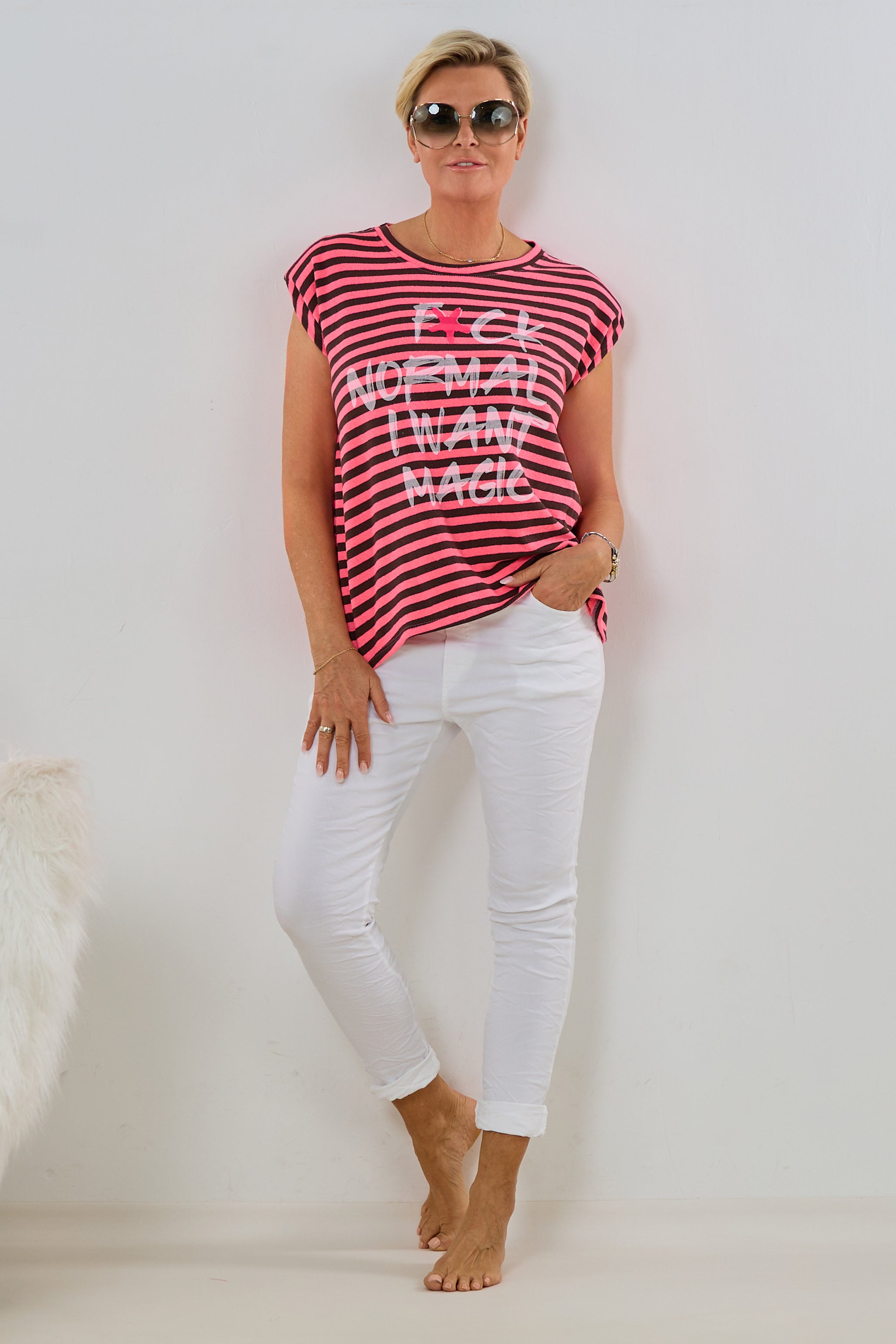 Geringeltes Sweaty mit Schulterpolstern, rosa-braun
