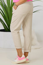Hose mit Kordel-Gürtel, beige-gesprenkelt