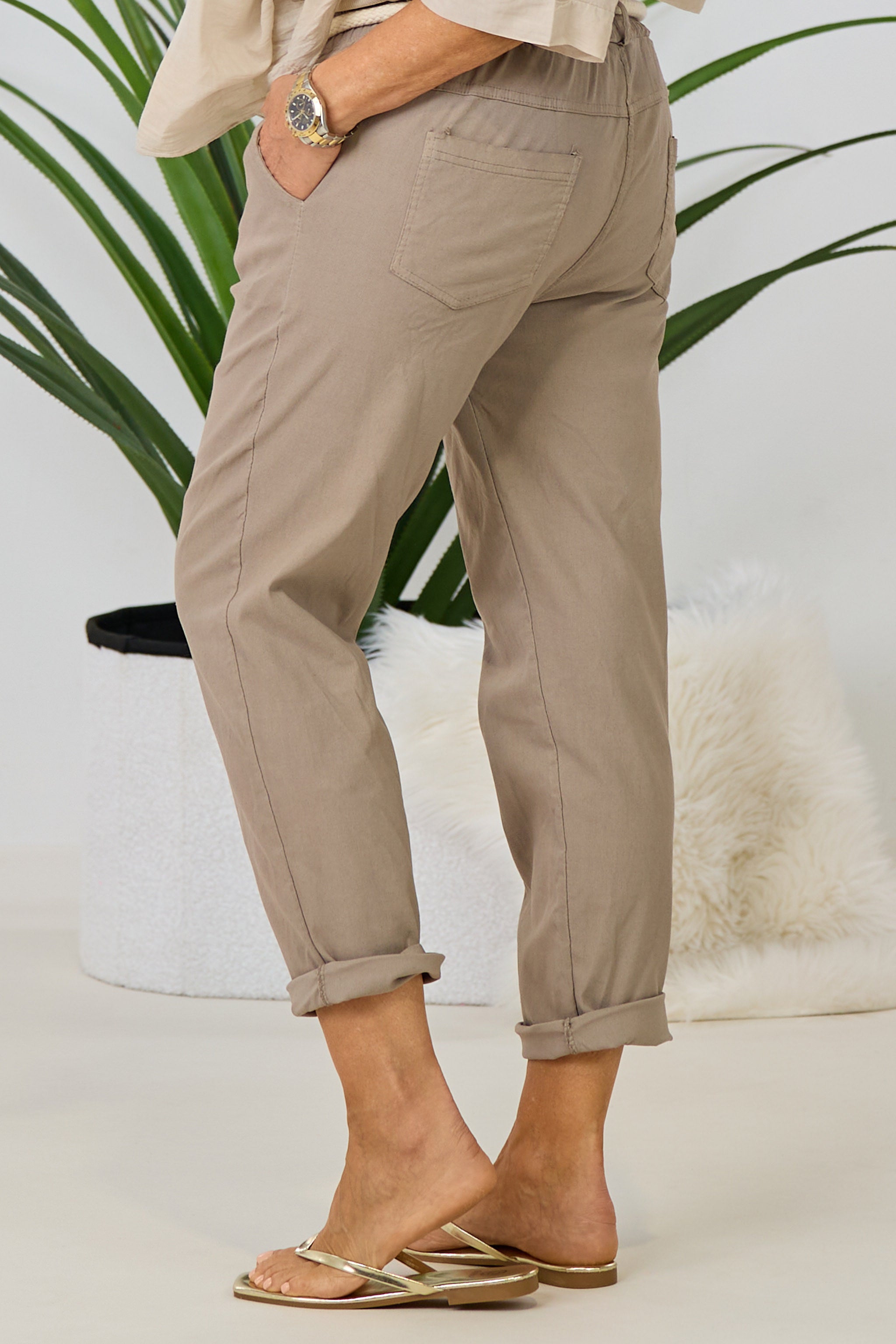 Hose mit Kordel-Gürtel, taupe-gesprenkelt