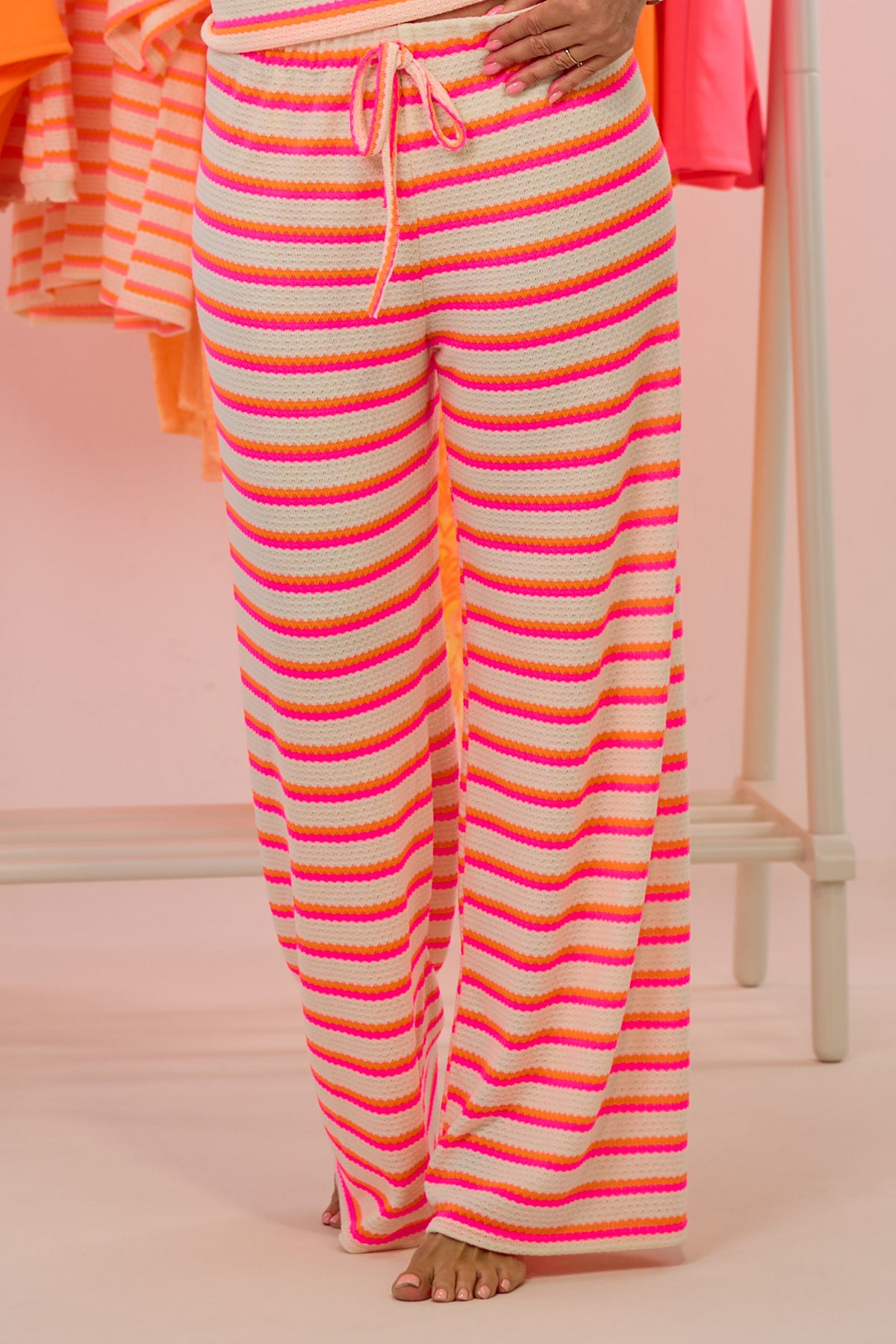 Hose - geringelt, creme-orange-pink