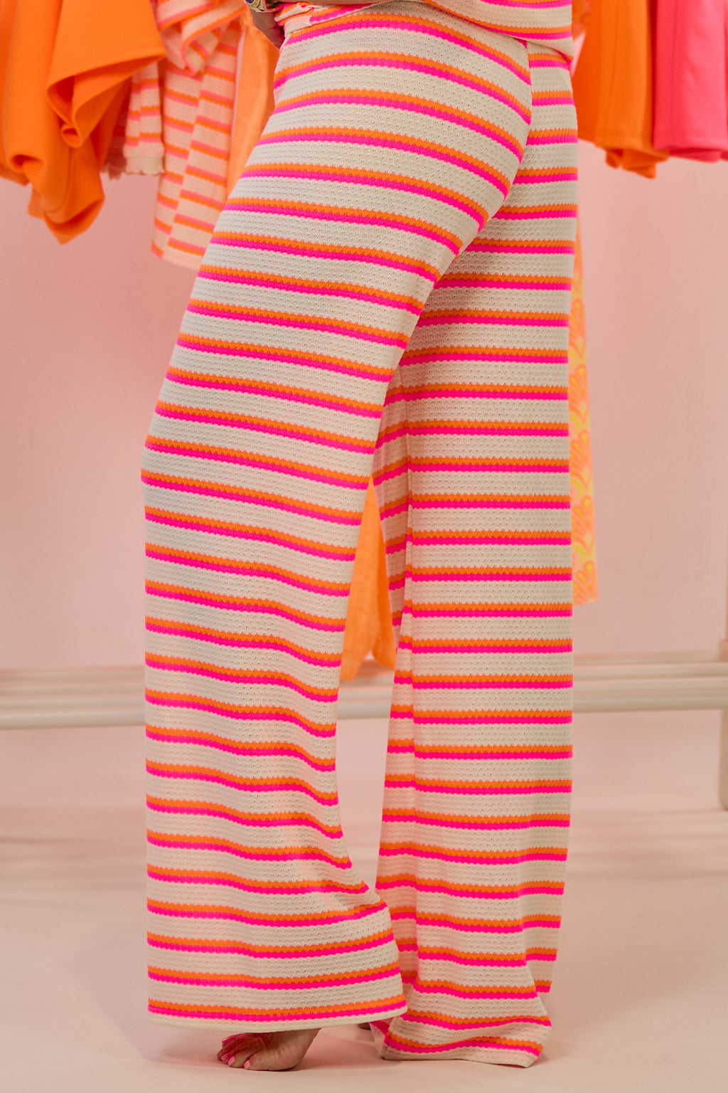 Hose - geringelt, creme-orange-pink