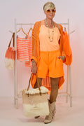 Lange Lochstrick Jacke, neon orange