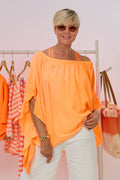 Oversized Bluse mit gesmoktem Ausschnitt, neon orange