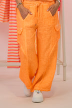 Leinenhose mit fransigen Nähten, neon orange
