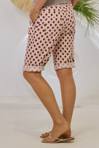 Gepunktete Shorts mit Gürtel, altrosa-braun