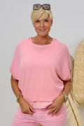Feinstrickpulli mit kurzen Fledermausärmeln, rosa