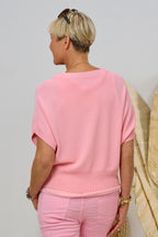 Feinstrickpulli mit kurzen Fledermausärmeln, rosa