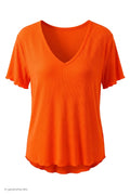 Kurzarm Basic Rippshirt mit V-Ausschnitt, orange