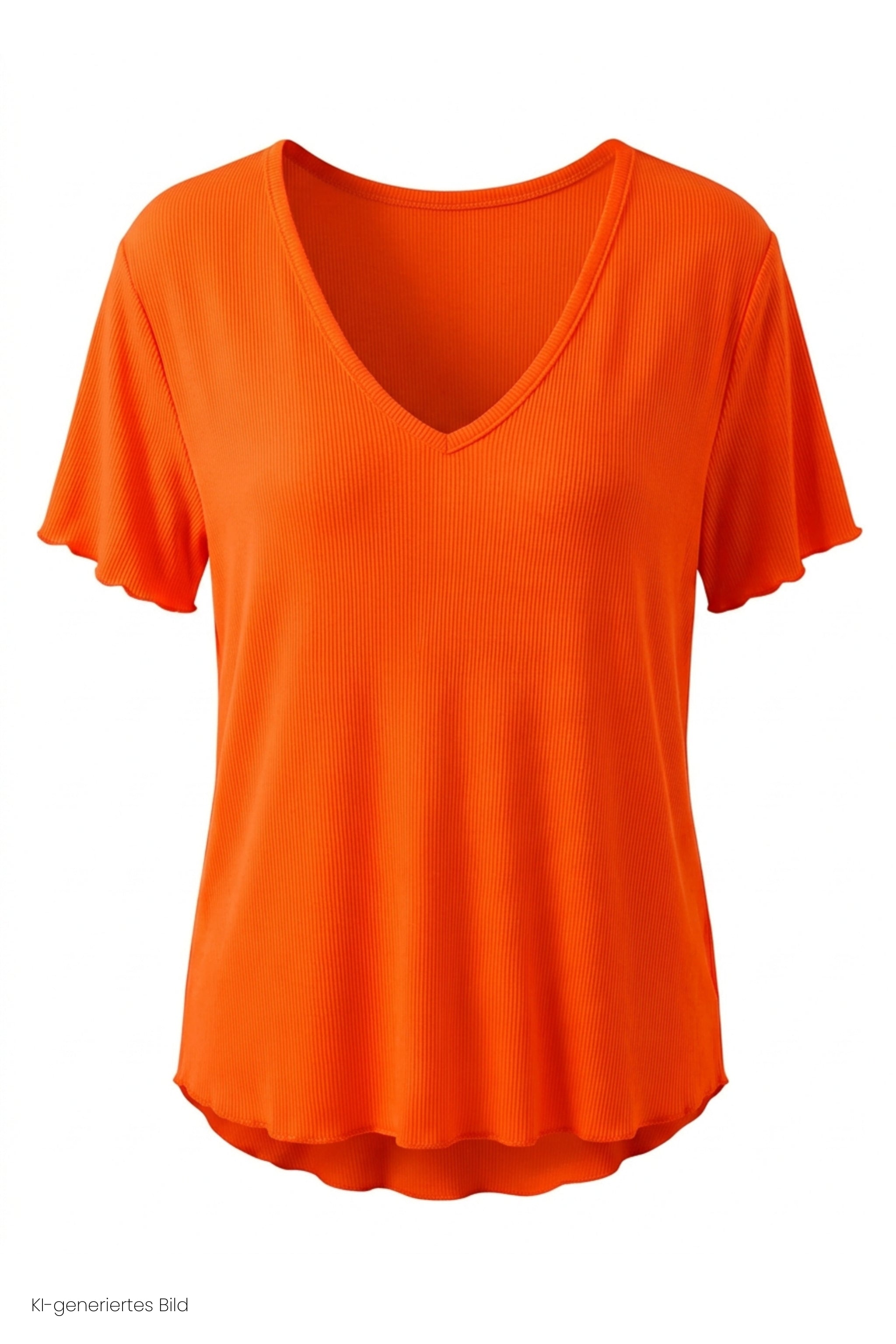 Kurzarm Basic Rippshirt mit V-Ausschnitt, orange