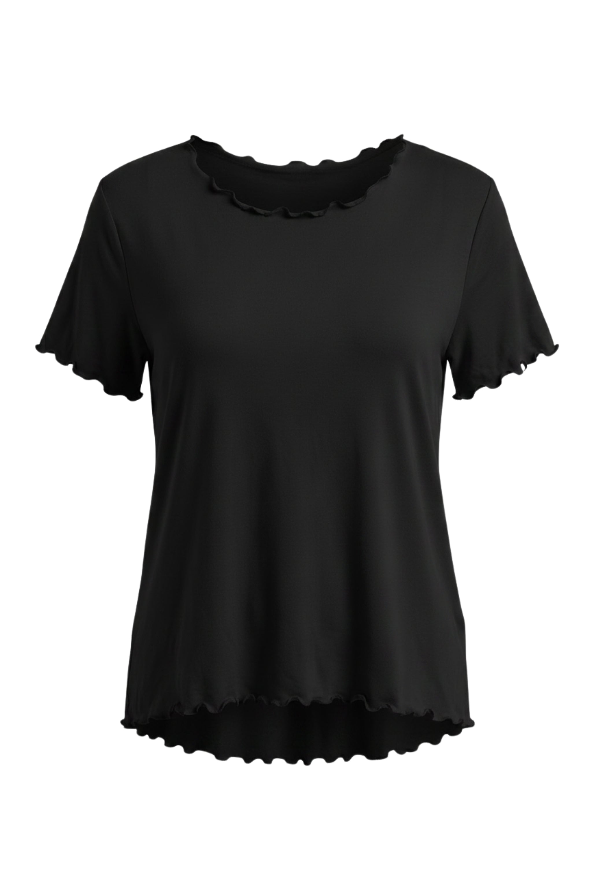 Basic Shirt mit leicht gewellten Abschlüssen - klein, schwarz