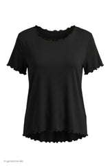 Basic Shirt mit leicht gewellten Abschlüssen - klein, schwarz