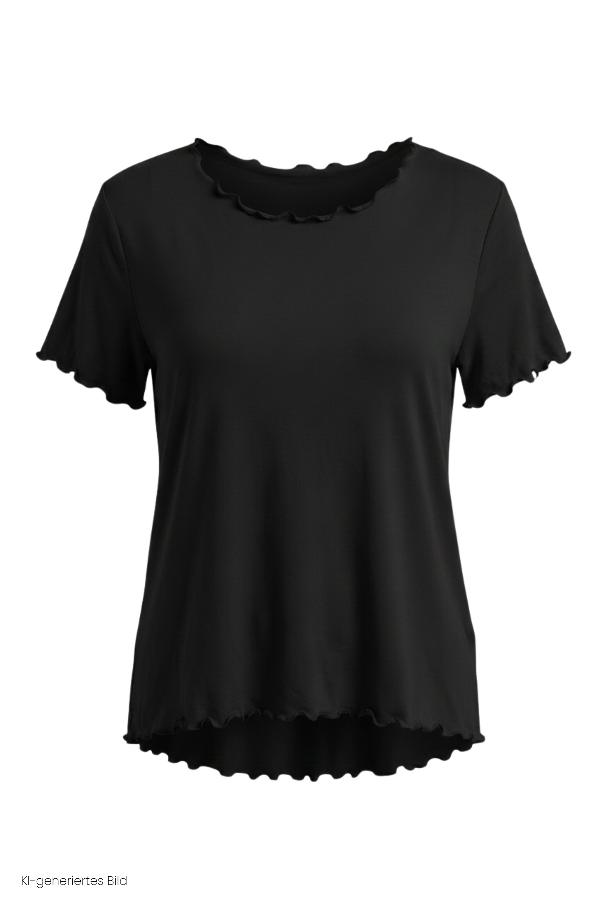 Basic Shirt mit leicht gewellten Abschlüssen - klein, schwarz