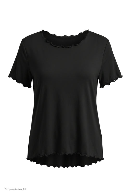 Basic Shirt mit leicht gewellten Abschlüssen - klein, schwarz
