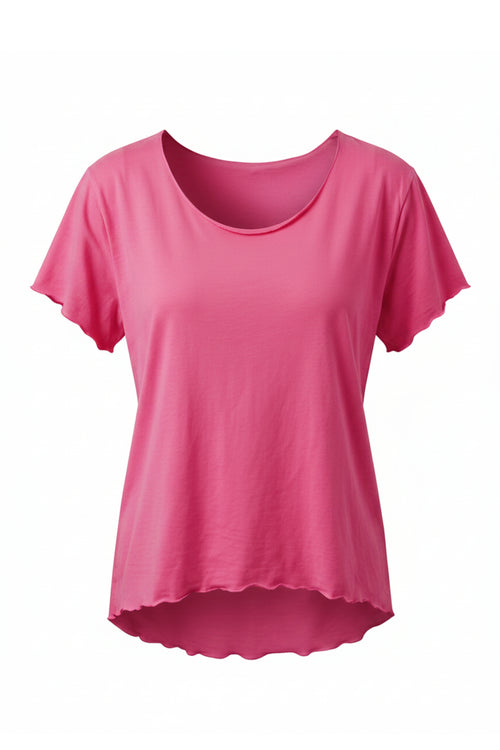 Basic Shirt mit leicht gewellten Abschlüssen - klein, pink