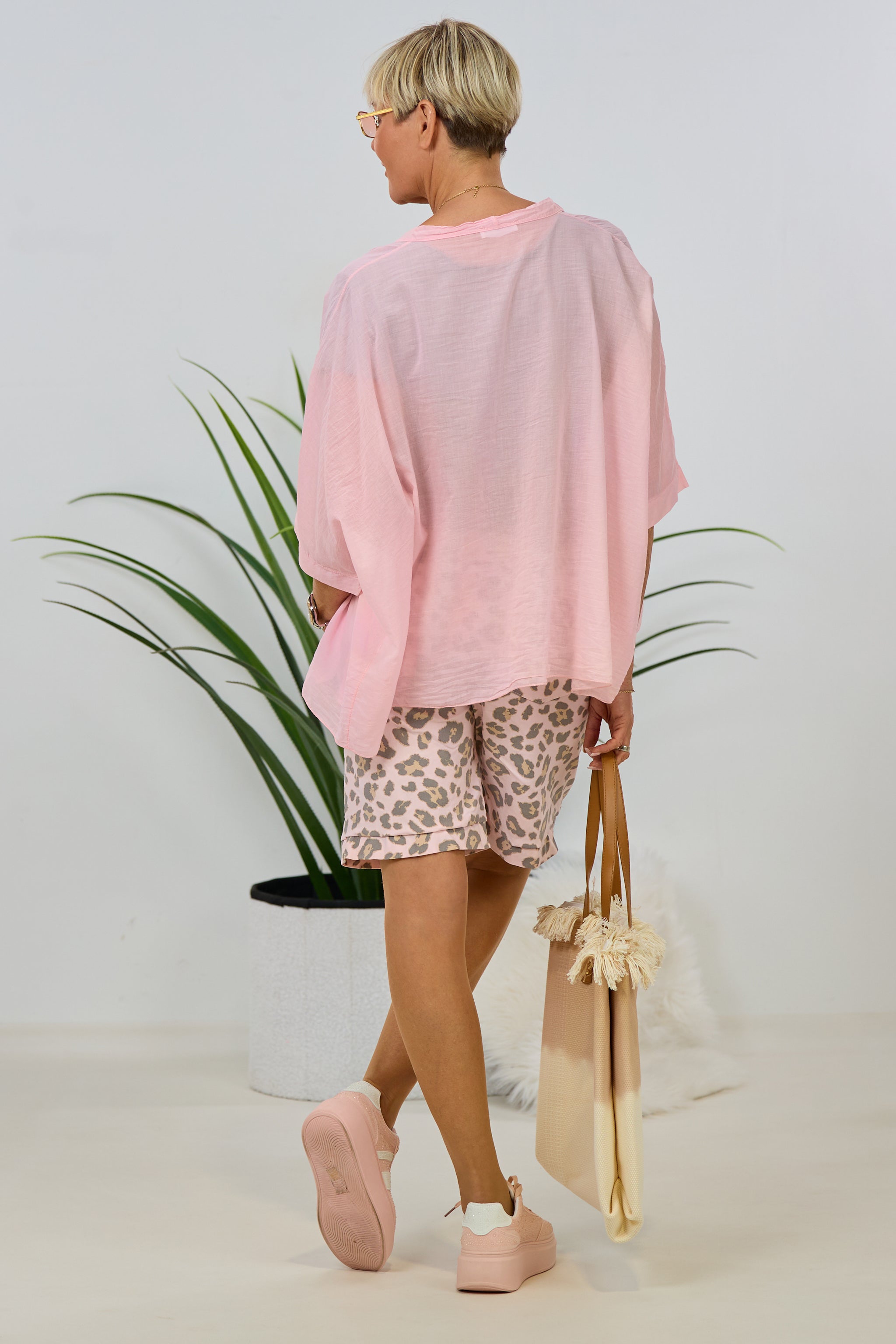 Leo-Shorts mit weiten Beinen, rosa-leo