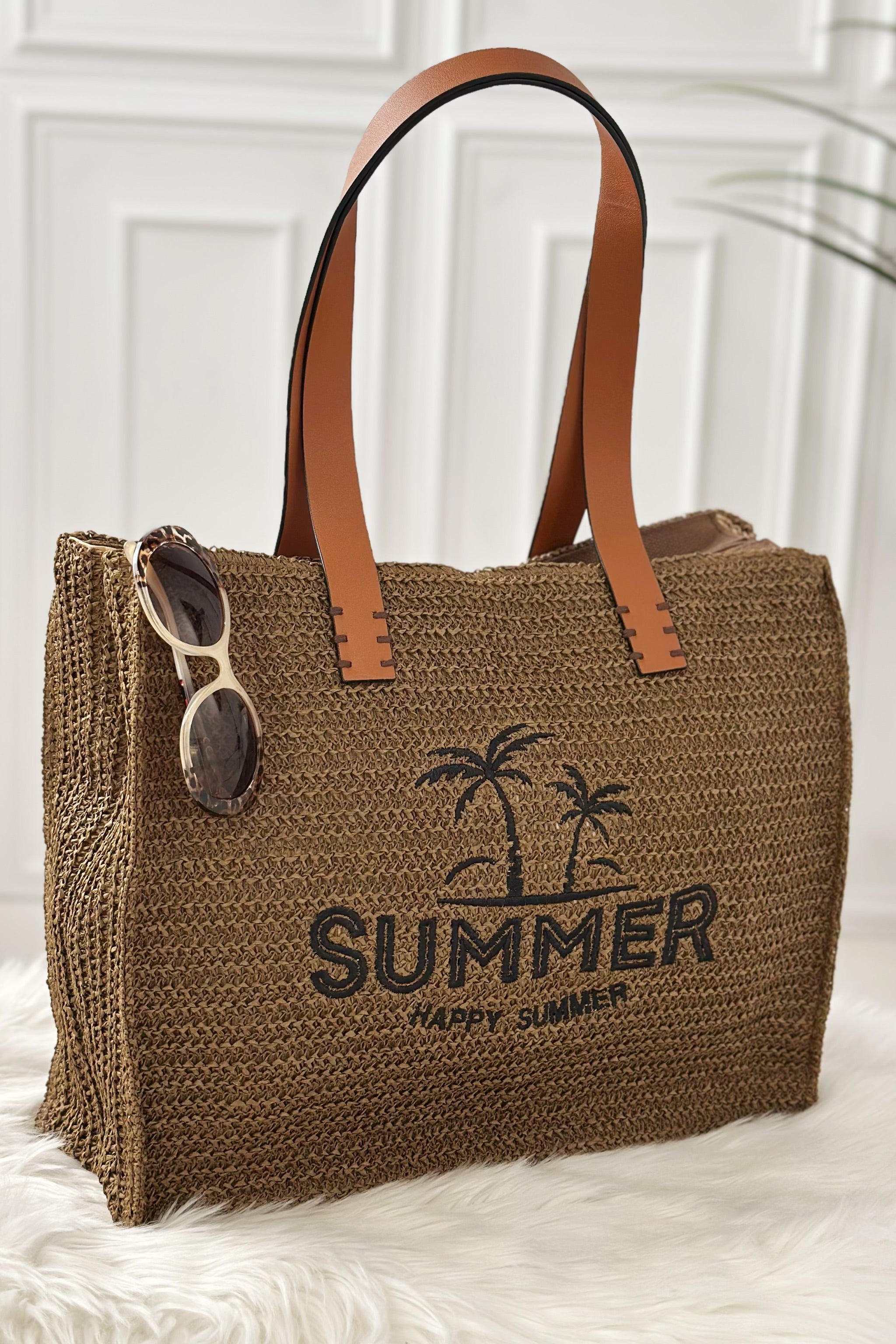 Bast-Shopper Happy Summer, braun
