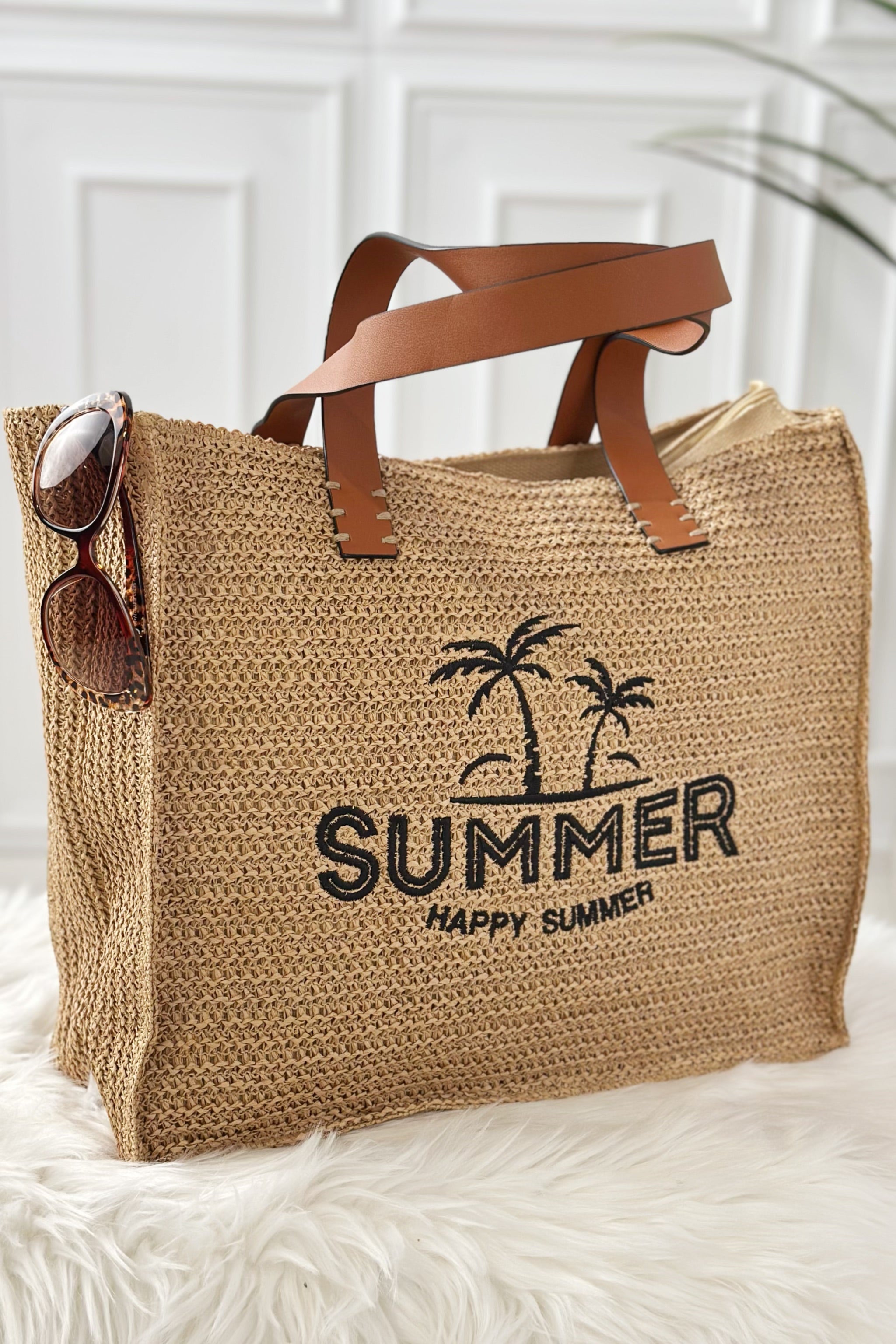 Bast-Shopper Happy Summer, hellbraun natur